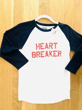 NWT Crewcuts Cotton White & Navy 'Heart Breaker' Raglan Long Sleeve Tee, 14